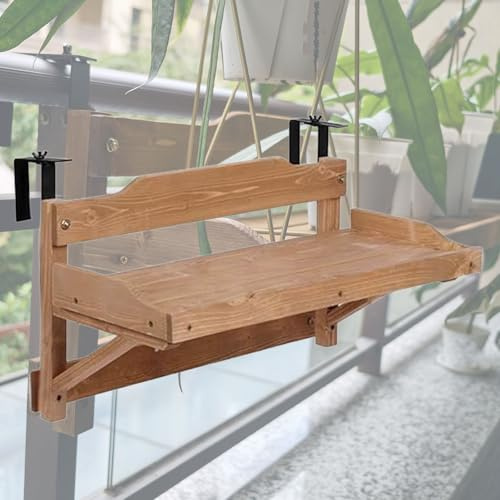Generisch balkontisch Balkon-Bartisch (24 cm breit), Wandtisch aus Massivholz mit Haken, Nicht klappbarer Konsolentisch/Regal/Lesetisch für die Terrasse(L 60 cm)