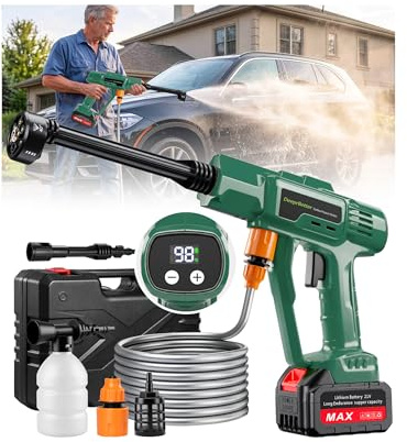DeeprBetter Pistola Idropulitrice Portatile a Batteria Senza Fili, 600PSI | Portatile Pulivapor a Batteria Ricaricabile,Pistola Idropulitrice Senza Fili Professionale con Ugello Regolabile 6-in-1,Verde