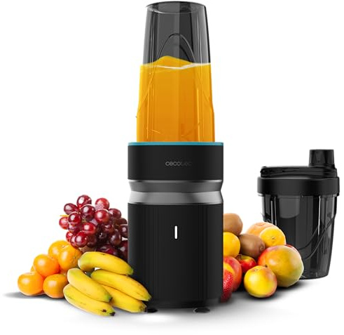 Cecotec Frullatore Portatile PowerTitanium 1000 Push2Go Duo. 1000W, Lama in Acciaio Inox 6 Foglie, Schermo a LED, 2 Bicchieri 550ml e 700ml, Senza BPA, Consistenze Morbide e Cremose in Pochi Secondi