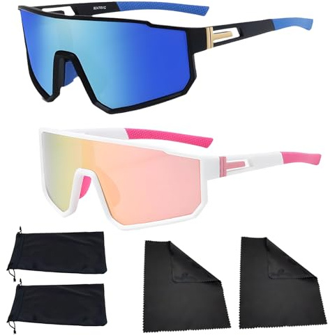 WuiCtvz 2 Stück,schnelle brille Unisex,2 Tragetasche und 2 Mikrofasertuch, UV400 Schutz für Outdoor-Aktivitäten, Leicht und Stylisch für Alltag und Reisen