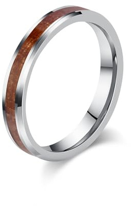 Grewod Verlobungsring, Damen Herren Wolfram 4mm/6mm/8mm Ring Holz Ehering Schlicht Schmuck Gr.52-67