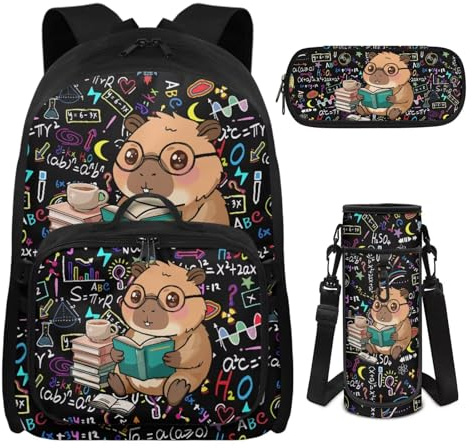 UOIMAG Juego de mochila y lonchera para niñas de 10 a 12 años, juego de mochila con lonchera de 4 piezas, Capybara Read Book Formula, M, Casual