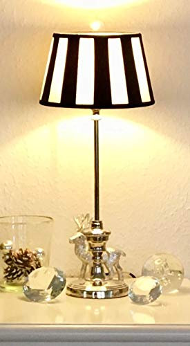 klassische Kaminleuchte/Simsleuchte/Tischlampe DORSET, rund* Nickel hochgänzend mit Chintzschirm *rund* (creme/schwarz) 20cmx15cm, Höhe mit Schirm 465mm/ o. LEUCHTMITTEL/WEEE-Reg.-Nr.DE61240014