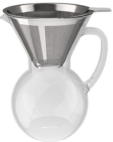 bonVIVO Aldrono Pour Over Kaffeebereiter, Kaffeekanne Mit Permanent Kaffeefilter Aus Edelstahl, Manuelle Kaffeemaschine Mit Glaskanne und Edelstahlfilter, Glas-Karaffe Zum Kaffee Brühen, 0,5 l / 500ml