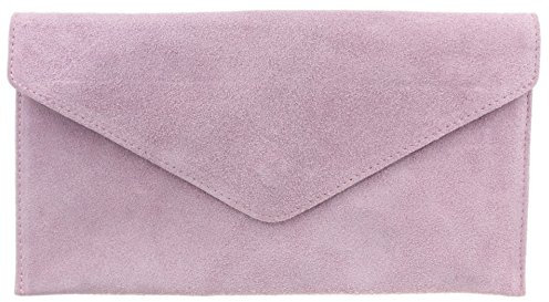 Girly Handbags Womens Genuine Italian Suede Leather Envelope Clutch Bag Wedding Purse Handbag Crossbody Bag Large Lilac