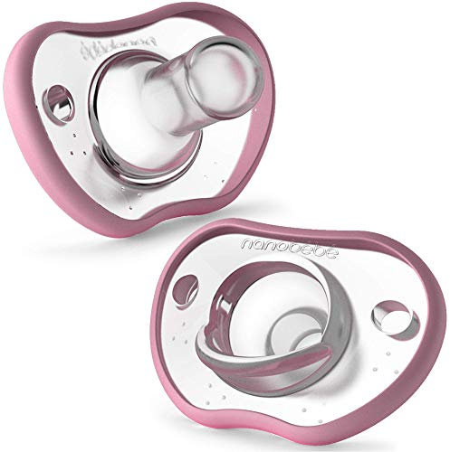 Nanobebe - Ciuccio ortodontico per neonati da 0 a 3 mesi, curve comode con contorno viso, premiate per l'allattamento, 100% silicone, senza BPA, regalo perfetto per neonati, rosa