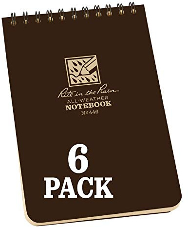 Rite in the Rain Weatherproof Top Spiral Notebook, 4 x 6, Brown Cover, Universal Pattern, 6 Pack (No. 446L6)