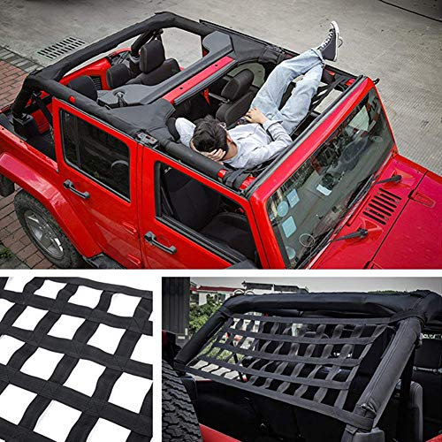 Rear top Luggage net – car roof mat car Bed Rest for Jeep Wrangler JK 2007-2018 – Nylon net Storage Organiser Cargo Sun Protection, as Shown
