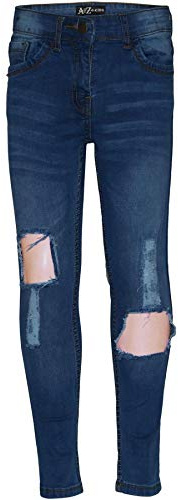 A2Z 4 Kids Girls Skinny Ripped Jeans Designers Denim Trendy Fashion Stretchy Jeggings - Jeans JN30 Mid Blue 11-12