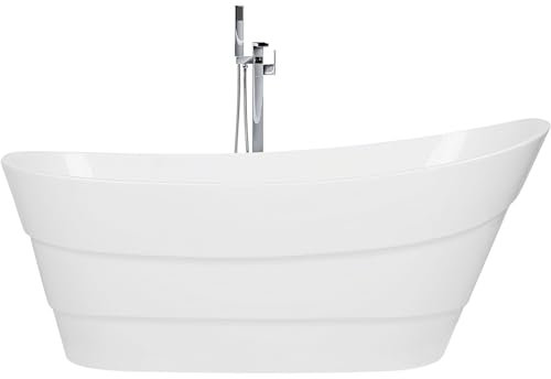 Luxus Acryl Badewanne oval freistehend weiß mit Überlauf 170 x 73 cm Buenavista