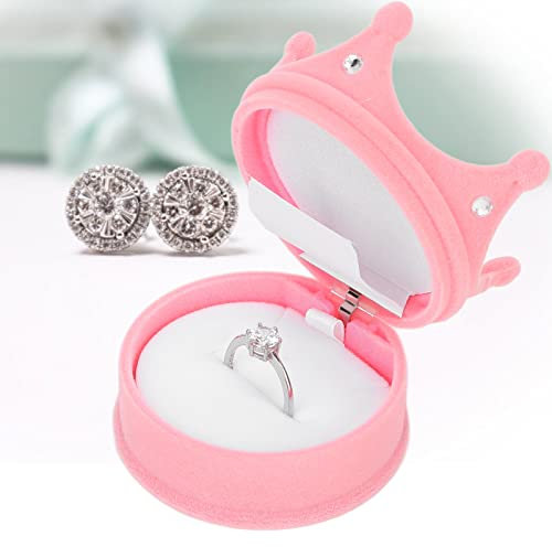 Brrnoo Beflockung Ring Schachtel Ehering Box, Ringschachtel, Krone Schmuckschatullen Geschenkbox, Hellrosa Schmuck Organizer für, Weihnachten Valentinstag Ideen für Frauen