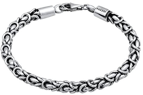 Kuzzoi Buddha Silber Armband für Herren, handgefertigtes Königsketten Armband (5 mm) aus oxidierten 925 Sterling Silber, massives Königsarmband für Männer, Länge 21 cm