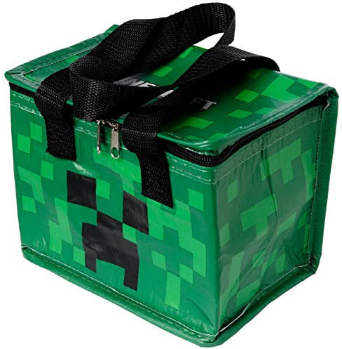 Puckator Cool Lunch Bag with Minecraft Creeper Design Made Out of Recycled Plastic Bottles - Insulated Lunch Bag for Women Men Children - Lunch Box Bag for Work & School - Beach Picnic Accessories