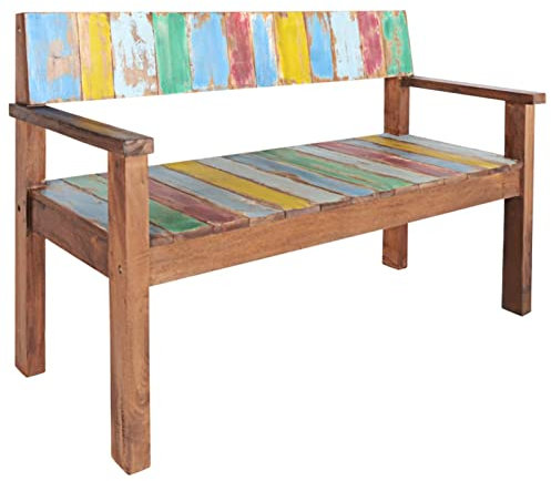 Gecheer Sitzbank Vintage-Stil Flurbank Bank Holzbank Esszimmerbank Massivholzbank Küchenbank Essbank 115 x 51 x 80 cm (B x T x H) Altholz Massiv Mehrfarbig