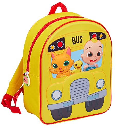 CoComelon Kinder-Rucksack, 3D-Räder auf dem Bus, Spielzeugtasche, für Jungen und Mädchen, Kindergarten, Schule, Mittagessen, Reisen, Urlaub, Handgepäck, JJ Rhyme Rucksack, gelb, Einheitsgröße