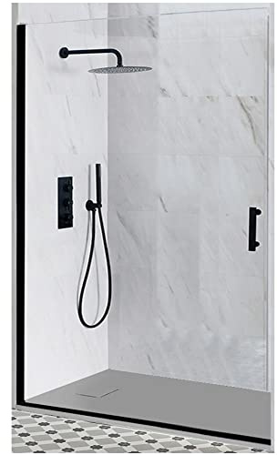 MILANO Black Walk in Hinged Door Shower Enclosure Grey Tray 900 x 800mm