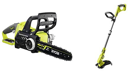 RYOBI - Tronçonneuse Électrique Sans Fil à Batterie 18V ONE+ Moteur Brushless - Guide 30cm - OCS1830 & Coupe-Bordure/Dresse-Bordure Électrique Sans Fil à Batterie 18V ONE+ Ø 25-30cm