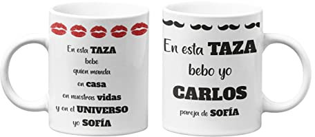 Worfull Regalos pack 2 tazas, tazas personalizadas - taza cerámica - regalo original-novios, parejas, San Valentín, (En esta taza bebe quien manda)