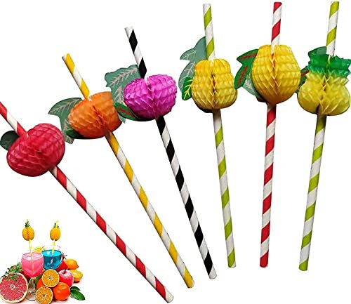 YSTrillion Cocktail Pailles 50 Pièces 3D L'ananas Paille,Pailles en Papier,Paille Cocktail Hawai pour la Fête,Bars,Mariage,Anniversaires,Beach Party