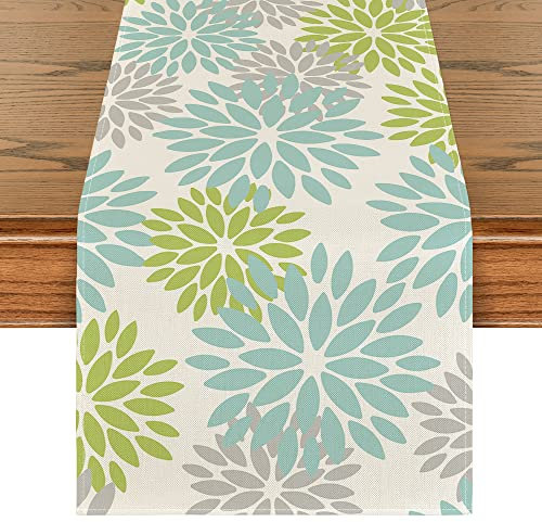 Artoid Mode Blumen Grün Dahlien Frühling Tischläufer, Saisonnal Sommer Küche Tisch Dekoration Drinnen Urlaub Party Dekor 40x240 cm