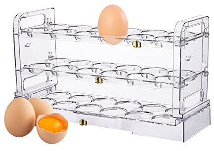 Tuzsocr Aufbewahrungsbox für Eier, 36 Zellen/3 Schichten, Eierhalter, Kühlschrank, Regal, Aufbewahrung von Eiern, aus Kunststoff, platzsparend, für Küche, Restaurant (transparent)