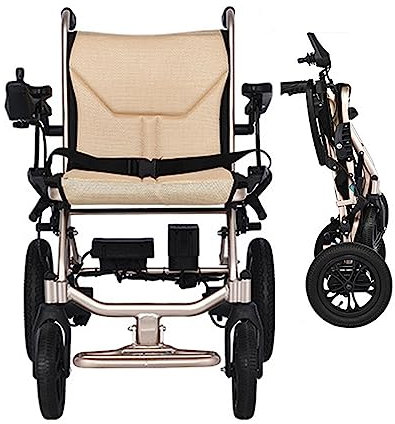 ANBTUKJ 32.4Ib leichte Rollstühle für Erwachsene, Faltbarer Elektrorollstuhl, kippsicherer 360°-Joystick-Motorrollstuhl,Beige