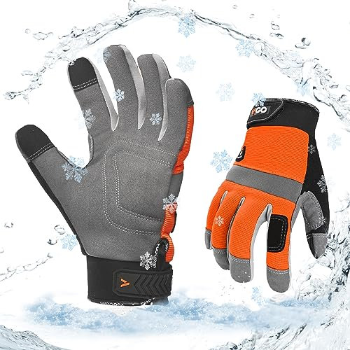 Vgo... 1 Paar Winter-Arbeitshandschuhe Wasserdicht Touchscreen, Sicherheitshandschuhe für Gefrierschrank Lager Lieferung Light&Medium Duty in kaltem Wetter (SL7584FLWP)