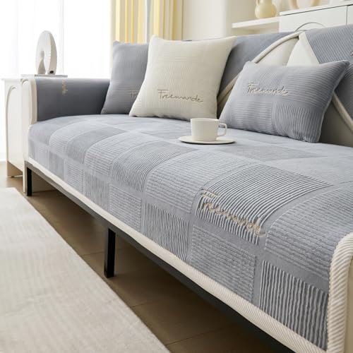 IMSGVIFO Couch Überzug, Sofa Überzug 1/2/3/4 Sitzer L Form Sofa Cover, Ecksofa, 2023 Neue Universelle rutschfeste Sofa Überwurf, Grau, Samt, Plüsch, Wasserfest, Einfarbig, Sofaüberzug