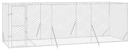 vidaXL Outdoor Hundezwinger, Hundehütte mit abschließbarer Tür, Hundekäfig für den Außenbereich, Hühnerstall Hundezaun Hundeauslauf, Silbern Verzinkter Stahl
