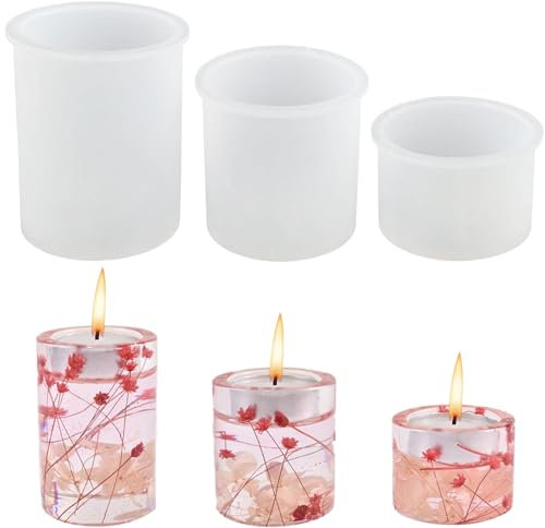 3 Piezas Moldes de Silicona para Velas Cilindro, 3 Tamaños Moldes de Silicona para Vela en Forma, Moldes de resina cilíndrica de silicona, Moldes para Velas Caseras, para Velas Decoración de Hogar