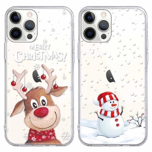 Yoedge 2 × Weihnachten Handyhülle für iPhone 15 Hülle 6,1, Transparent Weihnachts Schutzhülle mit Muster Aesthetic, TPU Silikon Christmas Case Cover für iPhone 15, Weihnachtsbaum