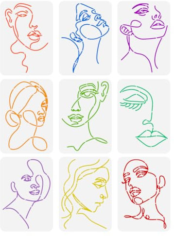 FINGERINSPIRE 9 Stück Lady Line Art Malschablone 21x29.7 cm Frauengesicht Malvorlage Minimalistische Linie Gesichtsmerkmale Charakter Thema Bastelschablone Zum Malen Auf Wand Holz