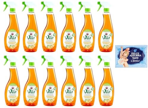 12er-Pack Chanteclair Vert Sgrassatore Universale Arancia e Zenzero,Ökowaschmittel,Universal-Entfetter Orange und Ingwer,625ml + 1er-Pack Kostenlos Felce Azzurra Talkumpuder, 100g-Beutel