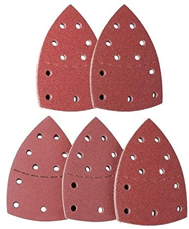 ANBOWEI Mouse Sander Pads, 50pcs Detail Sanding Pads 105x150 mm Triangle Sanding Sheets 11 Holes Palm Sander Pads 40 80 120 180 240 Grits, for Multitool Sander & Delta Sander