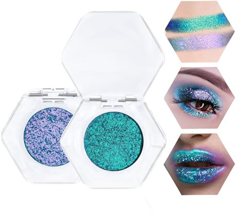 Prreal 2 Stück Chamäleon Glitter Lidschatten - Multichrome Highlighter, Hochpigmentierte Metallic Palette, Langanhaltend - Makeup Geschenk (03+12)