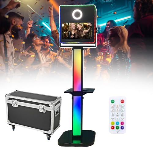 Portable Camera Mirror Photo Booth - Event Photobooth Machine for Weddings/Parties/Live Streaming-DSLR Camera Booth with 15.6 Inch Screen & Ring Light & Flight Case,Black
