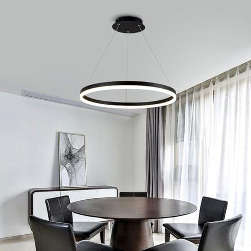 Aleaty LED-Pendelleuchte Modern Dimmbar Ring Kreis Hängelampe Esstisch Kronleuchter mit Fernsteuerung Höhen-Verstellbar Decken-Hängeleuchte für Wohnzimmer Schlafzimmer (Black, L40cm)