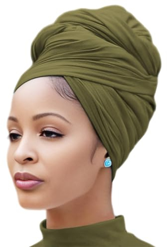Nonbongoy Head Wrap for Black Women Long Soft Turban Hijab Scarf Army Green