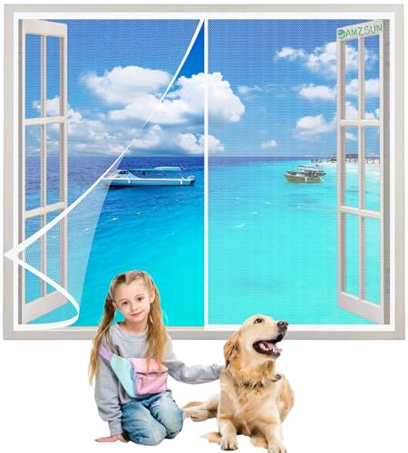 Fly Screens for Windows Mesh Curtain Screen Windows White 95x105cm DIY Self-Adhesive Window Screen Netting Mesh Curtain Hands Free for Doorway Sliding Door