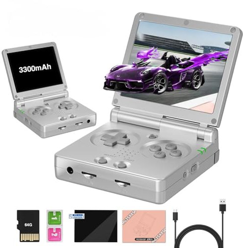 RG35XXSP Game Console, Pantalla Plegable IPS De 3,5 Consola Portatil Soporta WiFi Bluetooth y HD Salida De TV, 64G 5000+ Juegos 30+ Emulador Sistema Linux 3300mAh Batería Consola Retro Portatil