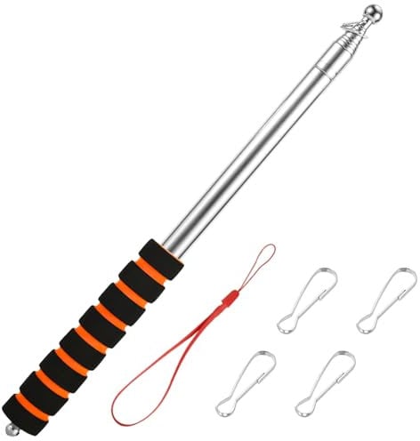 Telescopic Handheld Flag Pole,Flag Pole Festival,Telescopic Pole,Stainless Steel Festival Flag Pole,Portable with Non-Slip Handle,Suitable for Tour Guides,Teaching (2.5m Orange with Red Buckle X 4)