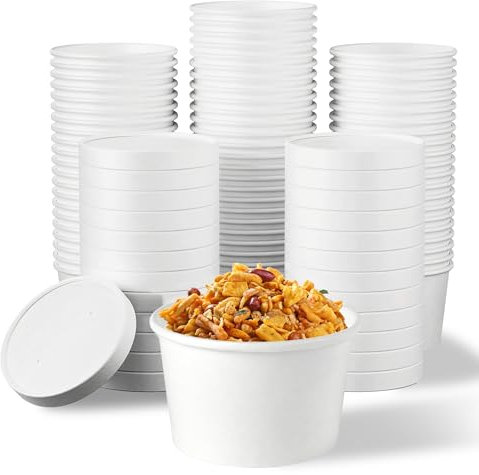 Paper Ice Cream Cups with Lids [50 Pack - 8 Oz] Insulated Paper Food Cup with Paper Vented Lid, Hot or Cold To Go Containers | Disposable Cardboard Containers Bowls With Lids For Soup Dessert Yogurt