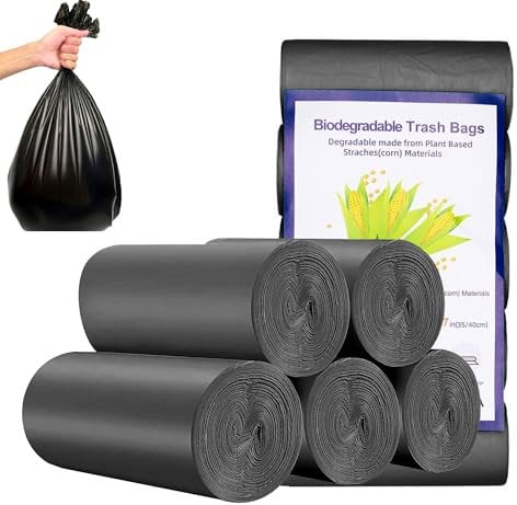 Food Waste Bags, 100 Pcs Biodegradable Bin Bags Liner, 20 Litre Compostable Compost Caddy Liners Recycled Degradable Rubbish Garbage Bags for Kitchen Office(Black 60 x 50cm)