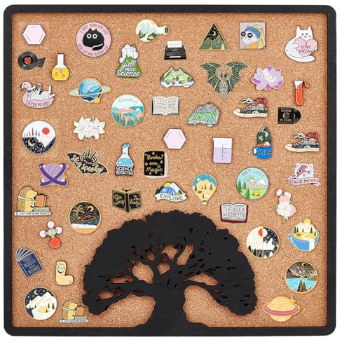 BENECREAT Quadrat Baum des Lebens Pin Board Kork Bord, 30x30cm Bulletin Display Board Wand montiert Kork Board mit schwarzem Rahmen für Brosche Pin Storage Display, Büro zu Hause und Dekoration