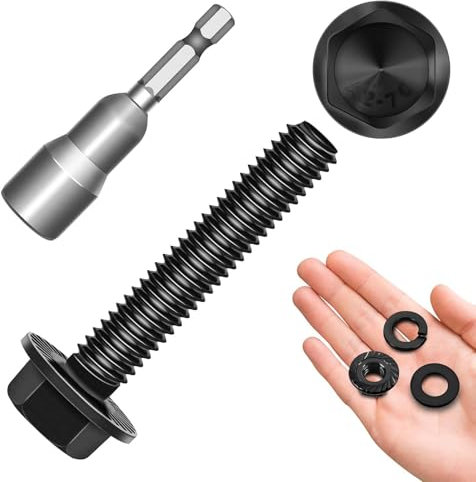 10 Stück Schrauben M6x40 Edelstahl, Sechskantschrauben, Flansch Schrauben, Außensechskan, Schwarze Schrauben, Unterlegscheiben, Federringe & Muttern/Schrauben-Sortiment mit Sechskant-Bit