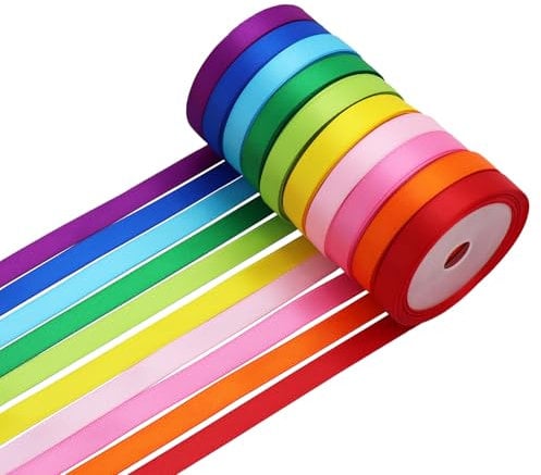 Rainbow Satin Ribbon Double Faced Polyester Ribbon 10 Colors, 10mm X 4.5M Each, Fabric Ribbon Use for Gift Wrapping, Wedding Party Decoration, Hair Bows, DIY Crafts, Total 45 Metres