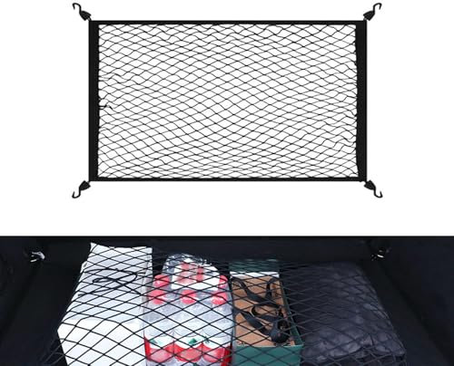 ROEOWENE Red Maletero de Coche 60x40cm Universal Red de Carga con 4 Ganchos Elástica Red de Equipaje Organizador de Coche Maletero Almacenamiento Fija para SUV, Van,Carr