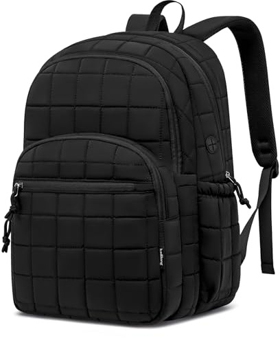 kadilong Puffer Laptop Rucksack Damen,Schulrucksack Frauen Reiserucksack Tagesrucksack Teenager Mädchen Büchertasche für College Arbeit,Schwarz