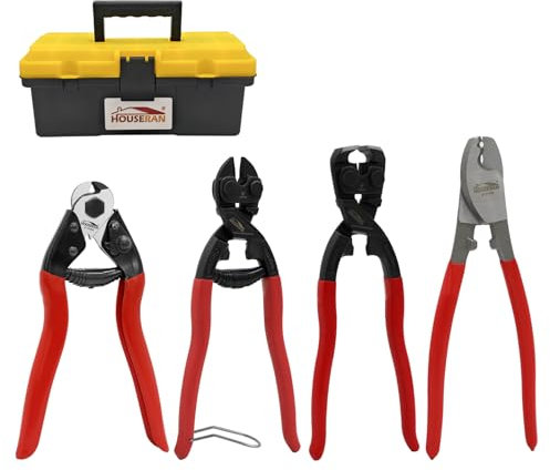 HOUSERAN 4Pcs Bolt Cutter Pliers Set, 8 Cable Bolt Wire Rope Cutter, 8 End Cutting Pliers with Toolbox, Cr-V Blade for Cutting Locks, Barbed Wire, Steel Wire, Chains, Rivets