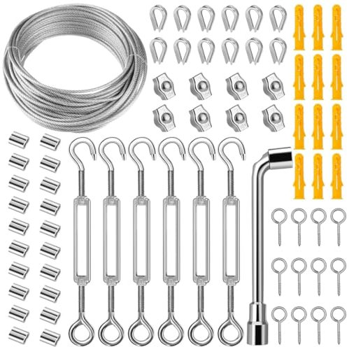 Drahtseil Edelstahl Set, 35M Drahtseil Rankhilfen, Garten Spanndraht Stahlseil Ummantelt 2mm Mit Ösen Seilspanner Spannschloss Drahtseilklemme Seilspanngarnitur Als Wäscheleine Gardinenseil Zaun